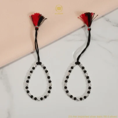 KJJ Radiant 92.5 Sterling Silver Baby Nazariya – Handcrafted High-Density 2.5mm Star-Cut Silver Ball Protective Bracelets (Set of 2)