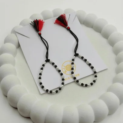 KJJ Radiant 92.5 Sterling Silver Baby Nazariya – Handcrafted High-Density 2.5mm Star-Cut Silver Ball Protective Bracelets (Set of 2)