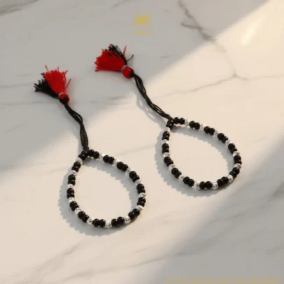 KJJ Signature 92.5 Sterling Silver Baby Nazariya – Handcrafted High-Density 2.5mm Chevron-Textured Silver Ball Protective Bracelets (Set of 2)