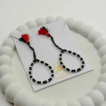 KJJ Signature 92.5 Sterling Silver Baby Nazariya – Handcrafted High-Density 2.5mm Chevron-Textured Silver Ball Protective Bracelets (Set of 2)