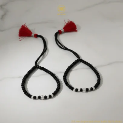 KJJ Elite 92.5 Sterling Silver Baby Nazariya – Handcrafted 2.5mm Imported Silver Ball & Central Chevron-Textured Protective Bracelets (Set of 2)