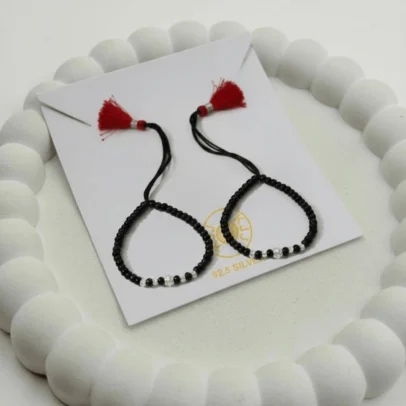 KJJ Elite 92.5 Sterling Silver Baby Nazariya – Handcrafted 2.5mm Imported Silver Ball & Central Chevron-Textured Protective Bracelets (Set of 2)