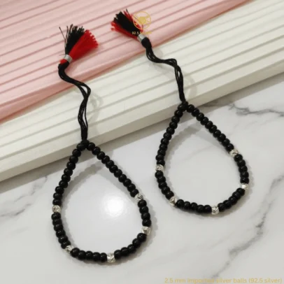 KJJ Signature 92.5 Sterling Silver Baby Nazariya – Handcrafted High-Density 2.5mm Chevron-Textured Silver Ball Protective Bracelets (Set of 2)