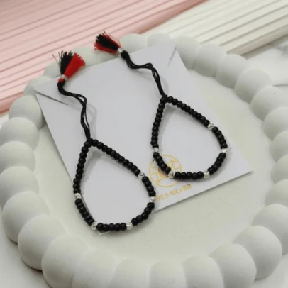 KJJ Signature 92.5 Sterling Silver Baby Nazariya – Handcrafted High-Density 2.5mm Chevron-Textured Silver Ball Protective Bracelets (Set of 2)