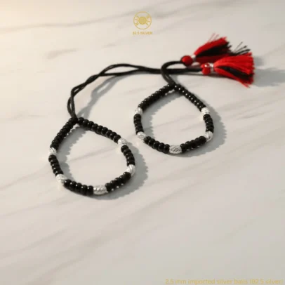 KJJ Radiant 92.5 Sterling Silver Baby Nazariya – Handcrafted High-Density 2.5mm Star-Cut Silver Ball Protective Bracelets (Set of 2)