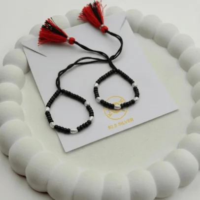 KJJ Radiant 92.5 Sterling Silver Baby Nazariya – Handcrafted High-Density 2.5mm Star-Cut Silver Ball Protective Bracelets (Set of 2)