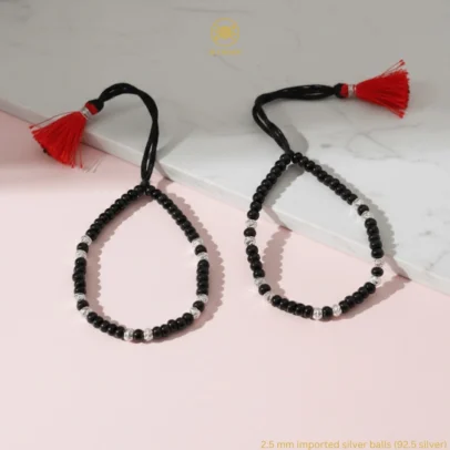 KJJ Signature 92.5 Sterling Silver Baby Nazariya – Handcrafted High-Density 2.5mm Imported Silver Ball Protective Bracelets (Set of 2)