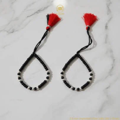 KJJ Signature 92.5 Sterling Silver Baby Nazariya – Handcrafted High-Density 2.5mm Imported Silver Ball Protective Bracelets (Set of 2)