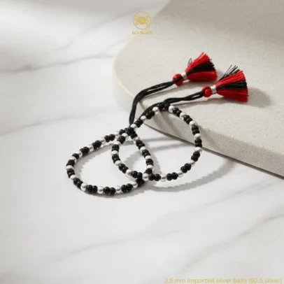 KJJ Signature 92.5 Sterling Silver Baby Nazariya – Handcrafted High-Density 2.5mm Imported Silver Ball Protective Bracelets (Set of 2)