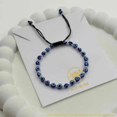 KJJ Elegant 92.5 Sterling Silver Ladies Evil Eye Anklet