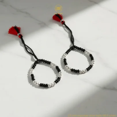 KJJ Signature 92.5 Sterling Silver Baby Nazariya – Handcrafted High-Density 2.5mm Imported Silver Ball Protective Bracelets (Set of 2)