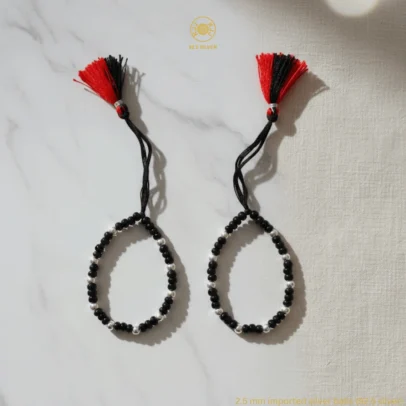 KJJ Signature 92.5 Sterling Silver Baby Nazariya – Handcrafted High-Density 2.5mm Imported Silver Ball Protective Bracelets (Set of 2)