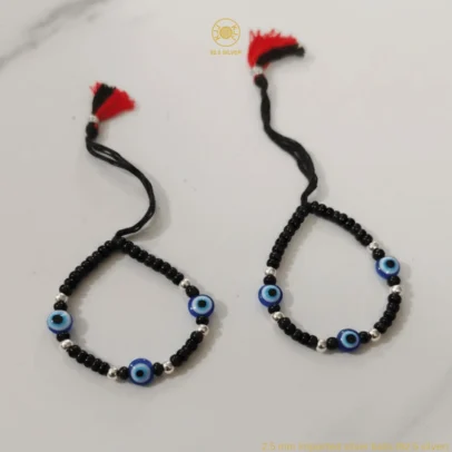 KJJ Elite 92.5 Sterling Silver Baby Nazariya – Handcrafted Triple Evil Eye Protection Bracelets with 2.5mm Imported Silver Balls (Set of 2)