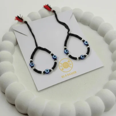 KJJ Elite 92.5 Sterling Silver Baby Nazariya – Handcrafted Triple Evil Eye Protection Bracelets with 2.5mm Imported Silver Balls (Set of 2)