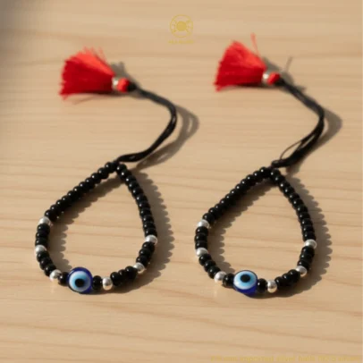 KJJ Elite 92.5 Sterling Silver Baby Nazariya – Handcrafted 2.5mm Imported Silver Ball & Central Evil Eye Protection Bracelets (Set of 2)