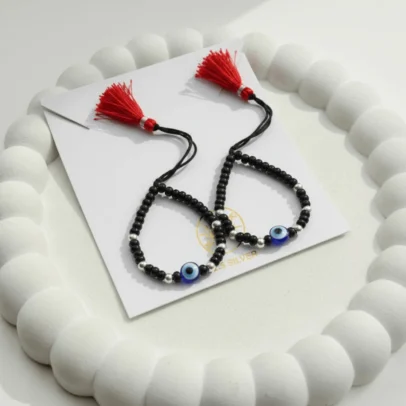 KJJ Elite 92.5 Sterling Silver Baby Nazariya – Handcrafted 2.5mm Imported Silver Ball & Central Evil Eye Protection Bracelets (Set of 2)