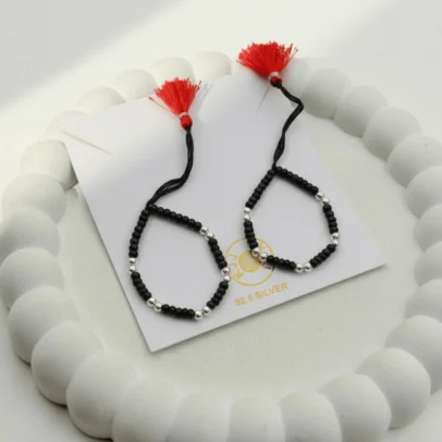 KJJ Signature 92.5 Sterling Silver Baby Nazariya – Handcrafted High-Density 2.5mm Imported Silver Ball Protective Bracelets (Set of 2)