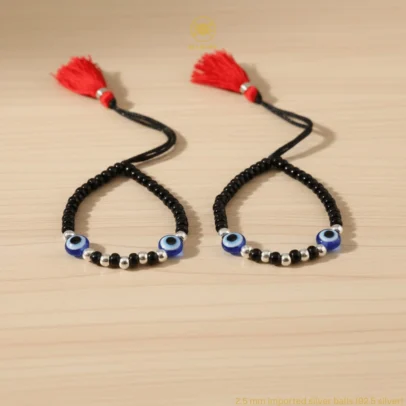 KJJ Signature 92.5 Sterling Silver Baby Nazariya – Handcrafted High-Density 2.5mm Imported Silver Ball & Dual Evil Eye Protective Bracelets (Set of 2)