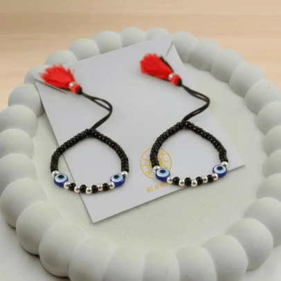 KJJ Signature 92.5 Sterling Silver Baby Nazariya – Handcrafted High-Density 2.5mm Imported Silver Ball & Dual Evil Eye Protective Bracelets (Set of 2)