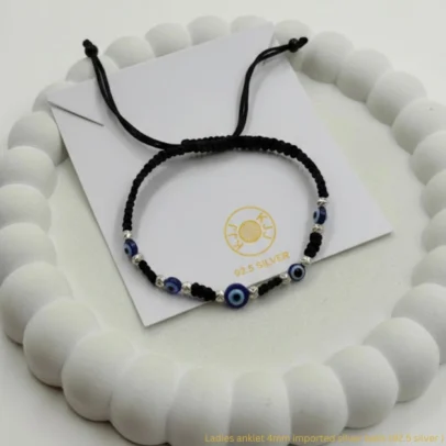 KJJ Elite 92.5 Sterling Silver Ladies Evil Eye Anklet – Handcrafted Nazar Battu Payal with 4mm Imported Silver Balls