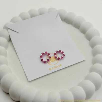 KJJ Radiant 92.5 Sterling Silver Laddu Gopal ji Nazariya – Handcrafted Shiny Silver Tube & Pink Bead Protective Rings (Set of 2)