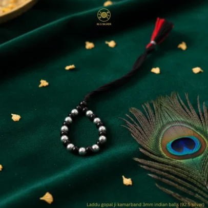 KJJ Divine 92.5 Sterling Silver Laddu Gopal ji Kamarband – Handcrafted 3mm Indian Silver Ball Waist Belt with Traditional Tassel