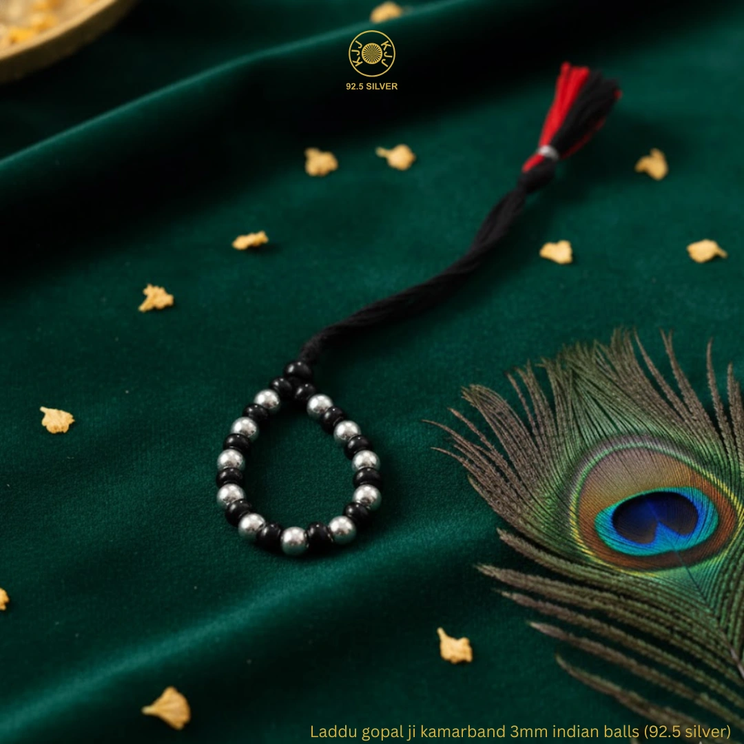 KJJ Divine 92.5 Sterling Silver Laddu Gopal ji Kamarband – Handcrafted 3mm Indian Silver Ball Waist Belt with Traditional Tassel