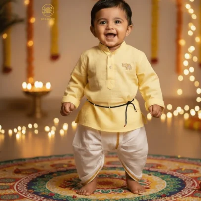 Simple Protection, Pure Tradition. Adorn your little one with the KJJ Essential Baby Kamarband, a piece that beautifully balances minimalist design with sacred tradition. This waist chain is handcrafted for daily wear, featuring delicate 92.5 Sterling Silver accents interspersed along a durable, skin-friendly black thread. Designed to be the perfect first "Kamarband" (waist belt) for newborns and infants, it serves as a subtle yet powerful "Nazar Battu". The lightweight construction ensures your baby remains comfortable all day long, while the pure silver elements provide a touch of timeless luxury that stays close to their skin. Key Highlights: 92.5 Sterling Silver Purity: Features multiple high-purity silver accents that are hypoallergenic and safe for sensitive infant skin. Minimalist "Nazar Battu" Design: Uses the traditional black thread and silver combination to ward off negative energy without being bulky. Soft & Lightweight Cord: Hand-strung on a premium black thread that is soft enough for newborns and strong enough for active toddlers. Adjustable Tassel Closure: Finished with a signature red and black tassel, allowing you to easily adjust the length for a perfect, secure fit as your baby grows. Everyday Spiritual Wear: Its subtle profile makes it ideal for wearing under clothing or as a standalone accessory for daily protection. Product Specifications: Brand: Kanhaji Jewels (KJJ) Material: 92.5 Sterling Silver & High-Grade Black Thread Category: Baby Jewelry / Kamarband (Waist Chain) Quantity: 1 Piece