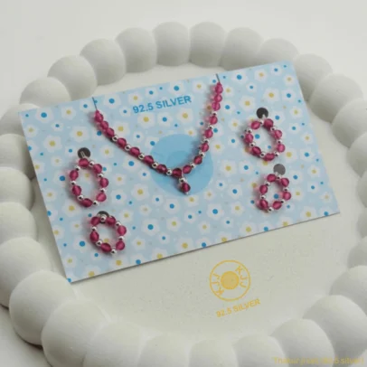 KJJ Divine 92.5 Sterling Silver Thakur ji Shringar Set – Handcrafted Pink Crystal Necklace, Bangles & Rings for Laddu Gopal