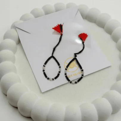 KJJ Signature 92.5 Sterling Silver Baby Nazariya – Handcrafted 2.5mm Chevron-Textured Silver Ball Protective Bracelets (Set of 2)