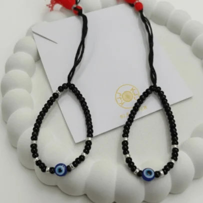 KJJ Sacred 92.5 Sterling Silver Baby Nazariya – Handcrafted 2.5mm Imported Silver Ball & Central Evil Eye Protection Bracelets (Set of 2)