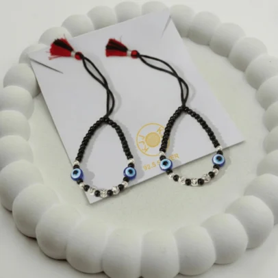 KJJ Elite 92.5 Sterling Silver Baby Nazariya – Handcrafted Double Evil Eye Protection Bracelets with 2.5mm Chevron-Textured Silver Balls (Set of 2)