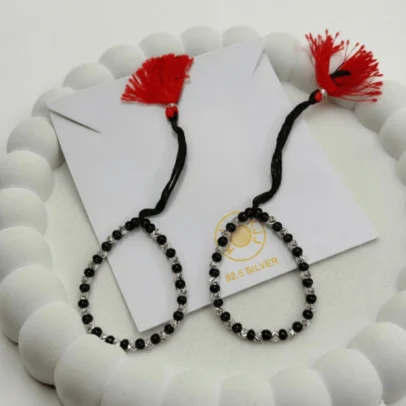 KJJ Signature 92.5 Sterling Silver Baby Nazariya – Handcrafted High-Density 2.5mm Chevron-Textured Silver Ball Protective Bracelets (Set of 2)