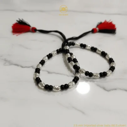 KJJ Radiant 92.5 Sterling Silver Baby Nazariya – Handcrafted High-Density 2.5mm Star-Cut Silver Ball Protective Bracelets (Set of 2)