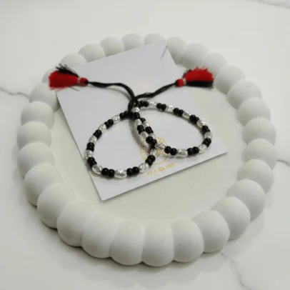 KJJ Radiant 92.5 Sterling Silver Baby Nazariya – Handcrafted High-Density 2.5mm Star-Cut Silver Ball Protective Bracelets (Set of 2)