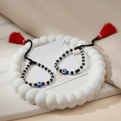 KJJ Radiant 92.5 Sterling Silver Baby Nazariya – Handcrafted High-Density 2.5mm Star-Cut Silver Ball & Central Evil Eye Protection Bracelets (Set of 2)