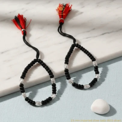 KJJ Radiant 92.5 Sterling Silver Baby Nazariya – Handcrafted 2.5mm Imported Star-Cut Silver Ball Protective Bracelets (Set of 2)