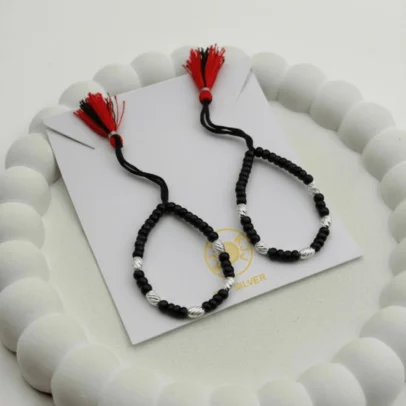 KJJ Radiant 92.5 Sterling Silver Baby Nazariya – Handcrafted 2.5mm Imported Star-Cut Silver Ball Protective Bracelets (Set of 2)