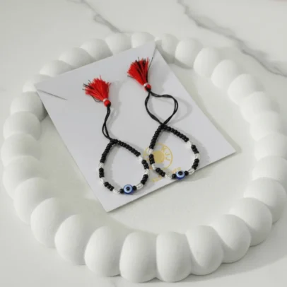 KJJ Radiant 92.5 Sterling Silver Baby Nazariya – Handcrafted 2.5mm Star-Cut Silver Ball & Central Evil Eye Protection Bracelets (Set of 2)