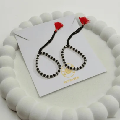 KJJ Signature 92.5 Sterling Silver Baby Nazariya – Handcrafted High-Density 2.5mm Chevron-Textured Silver Ball Protective Bracelets (Set of 2)