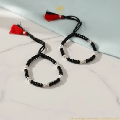 KJJ Signature 92.5 Sterling Silver Baby Nazariya – Handcrafted High-Density 2.5mm Chevron-Textured Silver Ball Protective Bracelets (Set of 2)