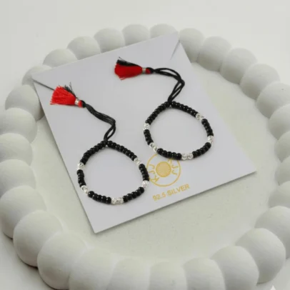 KJJ Signature 92.5 Sterling Silver Baby Nazariya – Handcrafted High-Density 2.5mm Chevron-Textured Silver Ball Protective Bracelets (Set of 2)