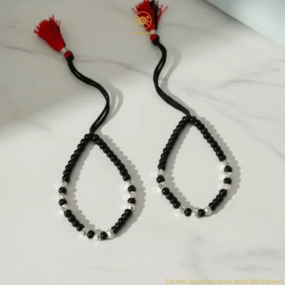 KJJ Signature 92.5 Sterling Silver Baby Nazariya – Handcrafted High-Density 2.5mm Chevron-Textured Silver Ball Protective Bracelets (Set of 2)