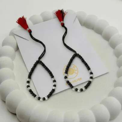 KJJ Signature 92.5 Sterling Silver Baby Nazariya – Handcrafted High-Density 2.5mm Chevron-Textured Silver Ball Protective Bracelets (Set of 2)