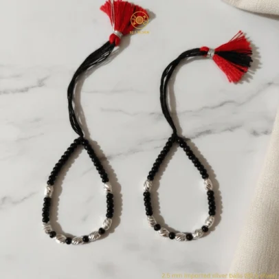 KJJ Radiant 92.5 Sterling Silver Baby Nazariya – Handcrafted High-Density 2.5mm Star-Cut Silver Ball Protective Bracelets (Set of 2)