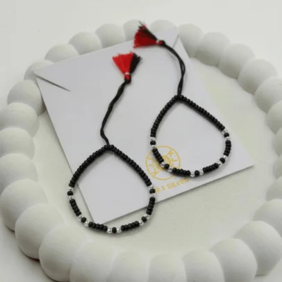 KJJ Signature 92.5 Sterling Silver Baby Nazariya – Handcrafted High-Density 2.5mm Imported Silver Ball Protective Bracelets (Set of 2)